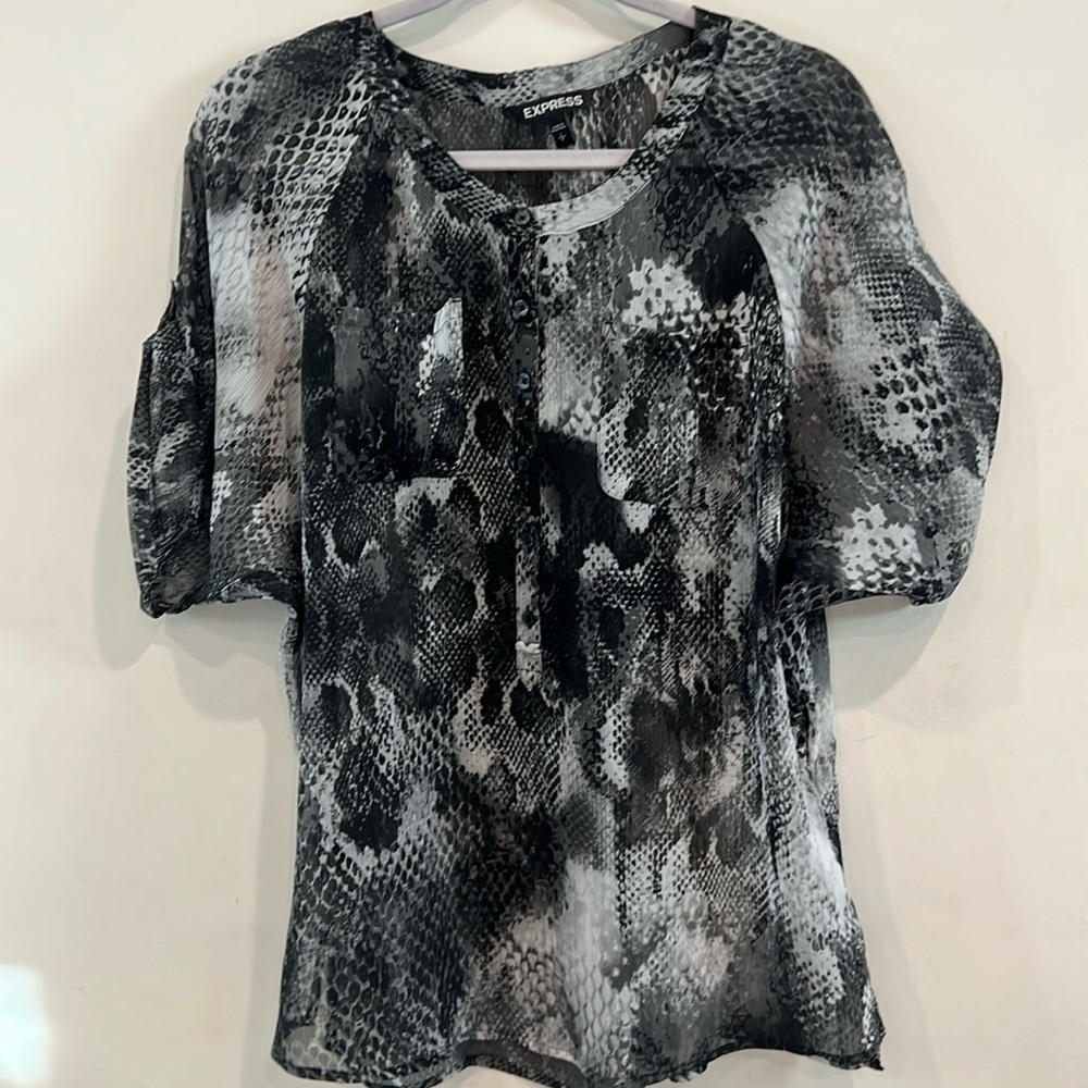 Express Women’s Sheer‎ Black Grey Blouse Size S